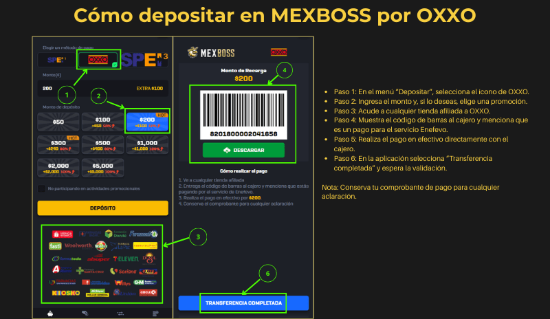 Cómo retirar y depositar dinero en Mexboss: Guía detallada 2025 4 Cómo depositar en Mexboss por OXXO