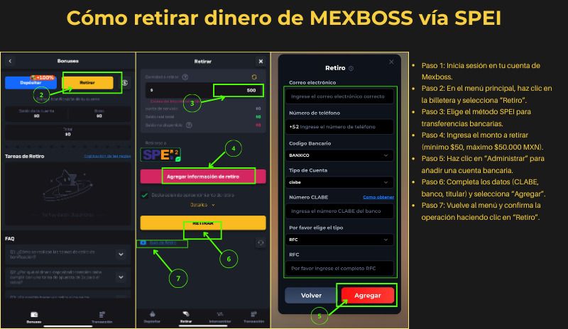 Cómo retirar dinero de Mexboss vía SPEI